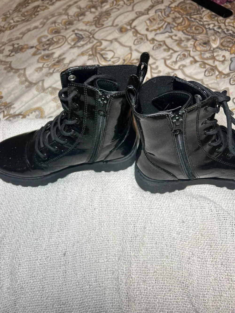 Art Class Girls Black Patent Combat Boots Size 3Y